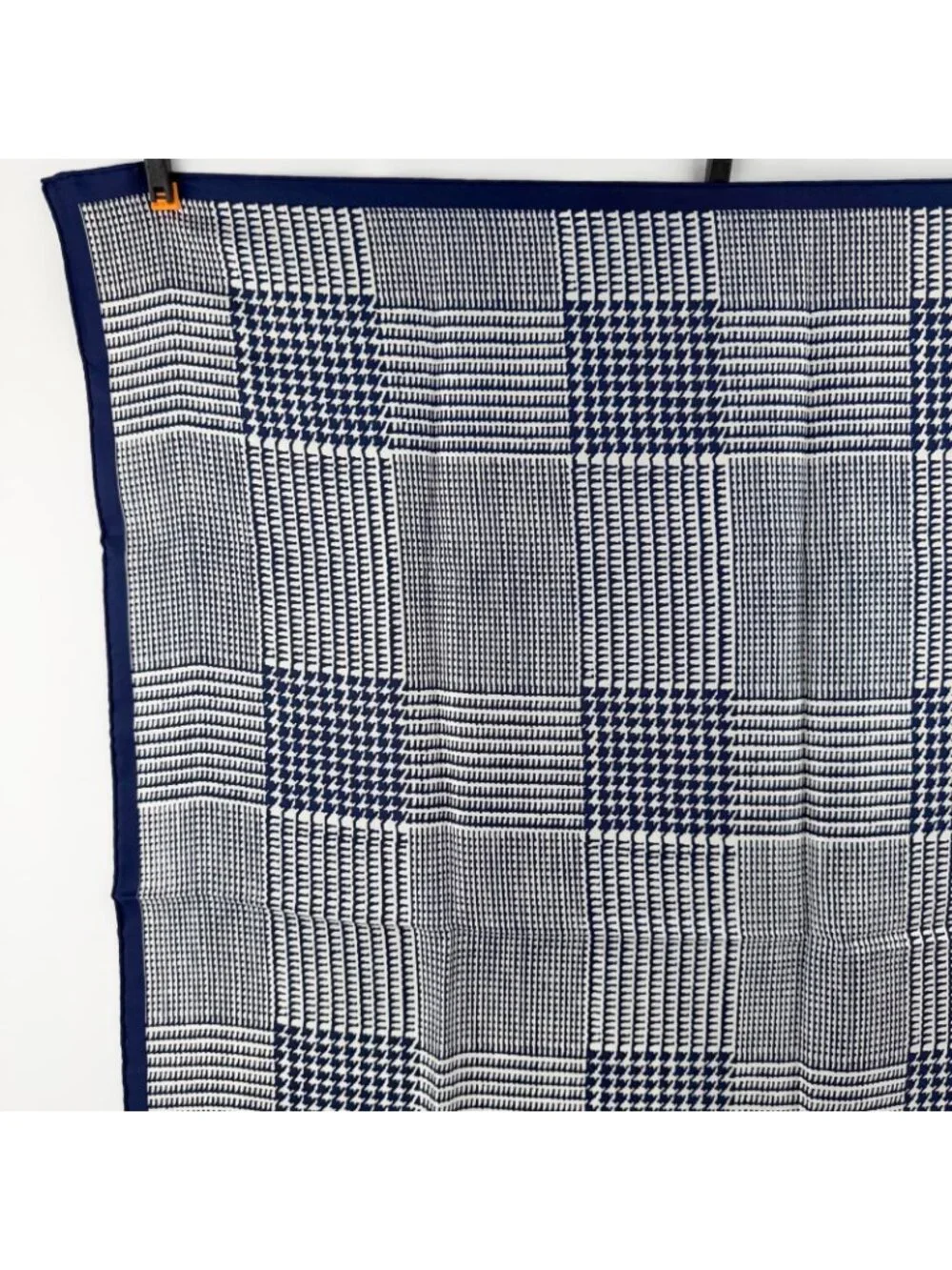 Dior Glen Check Houndstooth Silk Scarf Navy White Vintage - Picture 3 of 7